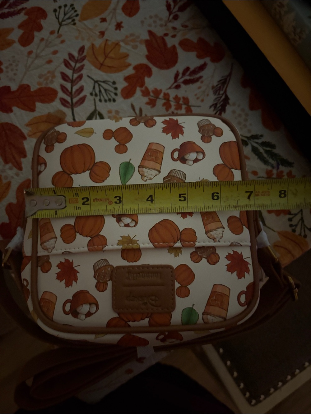Loungefly Cream Pumpkin Spice Print Crossbody with Brown Trim - Picture 6 of 8